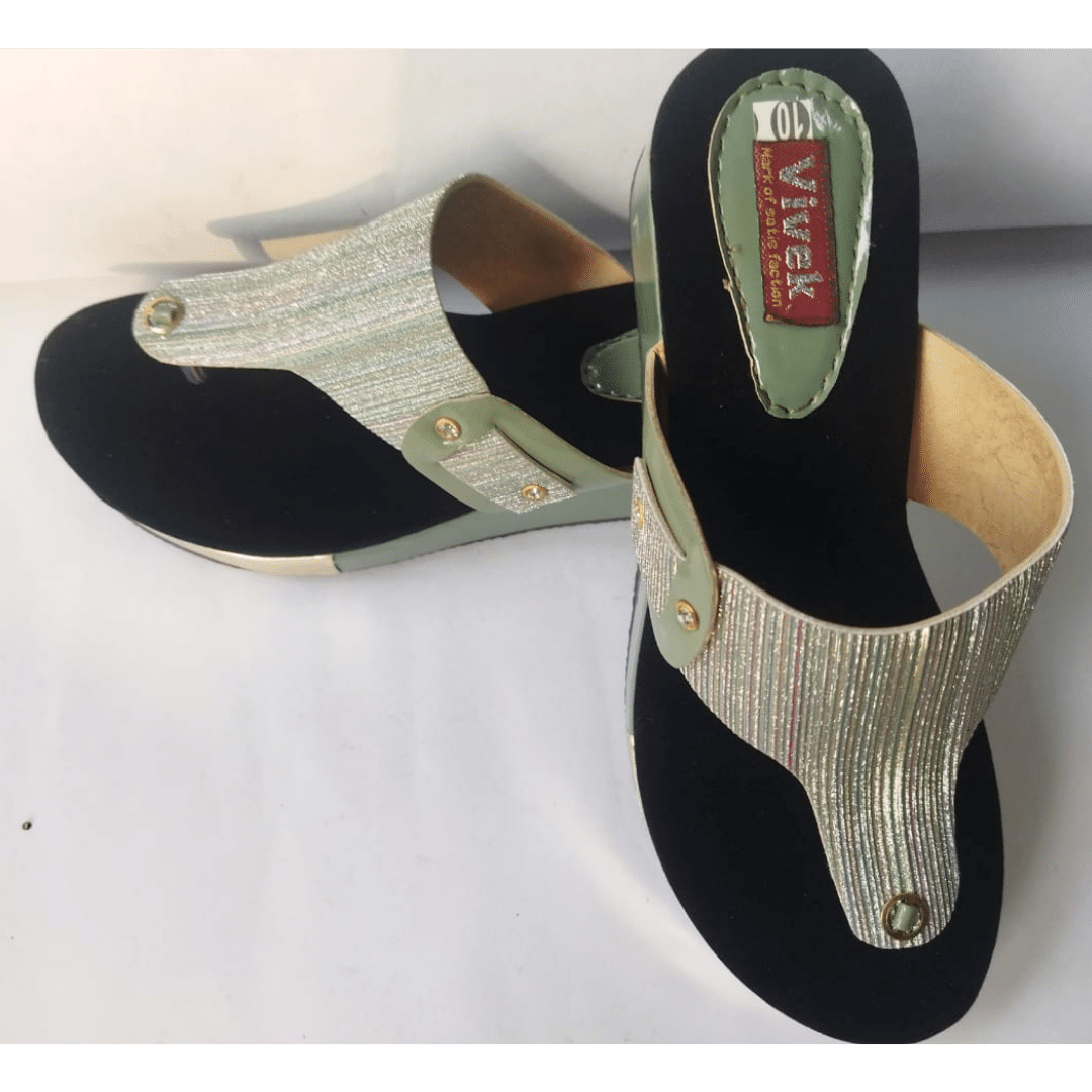 Green and Black Glittery Party Wear Women's high heel Sandals