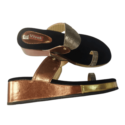 Black & Golden Glittery Party Wear Women's heel  Sandals