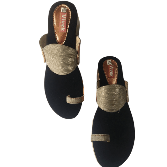Black & Golden Glittery Party Wear Women's heel  Sandals